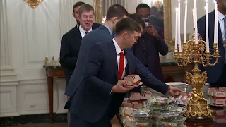 President Trump serves McDonald's, Burger King, Wendy's Dominoes to Clemson Tigers