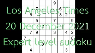 Sudoku solution – Los Angeles Times sudoku 20 December 2021 Expert level