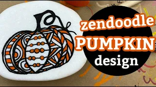 How to Paint a Zendoodle Pumpkin || Fall Themed Painted Rocks || Rock Painting 101