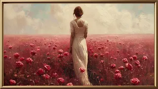 Vintage Woman Rosescape Painting | Gold Framed TV Art | Art Screensaver for TV | 1 Scene - 2 Hrs