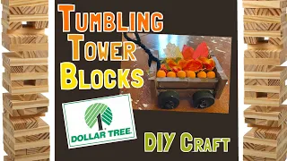 Dollar Tree Craft DIY with Tumbling Tower Mini Jenga Blocks - Autumn Fall - Farm Wagon of Pumpkins