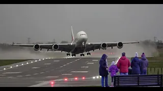 STORM CIARA -CROSSWIND LANDINGS at BIRMINGHAM BHX  Airbus A380