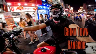 Thai Street Food | China Town | Riding Harley Davidson 48 Sportster [Pure Engine Sound]