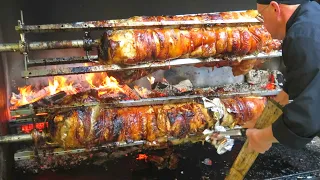 Italy Street Food. Huge 'Porchetta', Tons of Skewers, Paella and more Italian Food