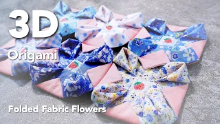 Folded Fabric Flowers┃3-D Origami flower quilt block #HandyMum