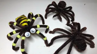 How to make spiders from chenille stems,easy spider making , fun craft for kids