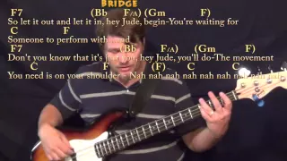 Hey Jude (The Beatles) Bass Guitar Cover Lesson in F with Chords/Lyrics