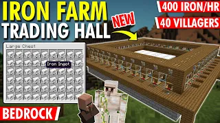 *ULTIMATE* 1.18+ IRON FARM + TRADING HALL | 40 Villagers + 400 IRON/hr - (Bedrock) Minecraft