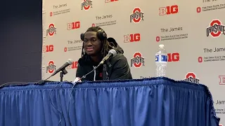 Ohio State wide receiver Marvin Harrison Jr. talks following 30-24 loss to Michigan