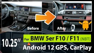 10.25'' BMW 5 series F10 F11 Android 12 GPS navigation screen upgrade Apple Carplay & Android Auto!