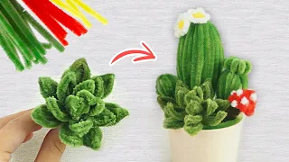 DIY Simple Cactus 🌵 and Mushroom  with Pipe Cleaner | Pipe Cleaner Crafts | Room Decor Ideas