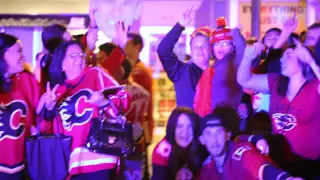 Calgary Flames fans celebrate on the Red Mile