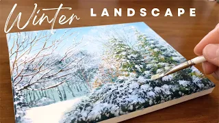 Let’s Paint Easy Winter Landscape | Acrylic Painting for Beginners | Satisfying Art ASMR