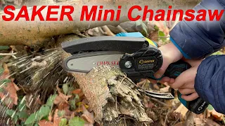 Saker Mini Chainsaw 4 Inch Portable Electric Chain Saw REVIEW and CUTTING