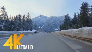 4K Scenic Drive with Music - Interstate 90 - Snoqualmie Pass Road in Winter - Part #1