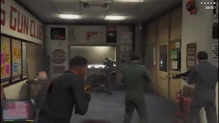 GTA 5 Franklin Michael and Trevor Five Star Cop battle From Ammunition building