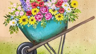 How to Paint a Floral Wheelbarrow Acrylic Painting LIVE Tutorial