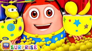 Kids play in HUGE Gumball Machine, Ball Pit and Surprise Eggs to Learn Color Yellow|ChuChuTV Funzone