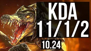 RENEKTON vs GRAVES (TOP) | 11/1/2, 6 solo kills, Legendary, 1.0M mastery | EUW Master | v10.24