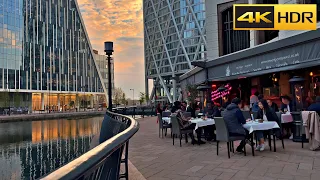 London Sunset Walk- May 2021| Canary Wharf, East London Business District [4K HDR]