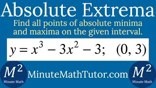 y=x^3-3x^2-3; (0, 3) | Find all points of absolute minima and maxima | Worked out solution