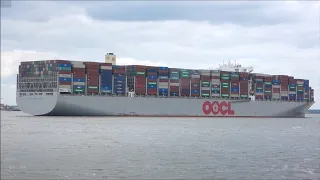 OOCL United Kingdom makes an appearance at the Port of Felixstowe, starboard side to.  5th June 2024