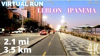 Night RUN from Leblon to Ipanema, Rio de Janeiro | 2.1mi (3.5km) 20 Minutes | Treadmill Virtual RUN