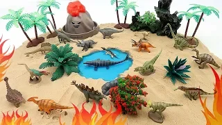 Dinosaur Mini World - Jurassic World Dinosaur Set, Volcano Eruption, Water Dino! Fun Video For Kids