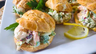 Savory Profiteroles. Shrimp salad in a Choux pastry shell
