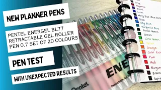 PENTEL ENERGEL BL77 RETRACTABLE GEL ROLLER PENS 0.7mm | 20 Colours | Pen Test on Happy Planner Paper