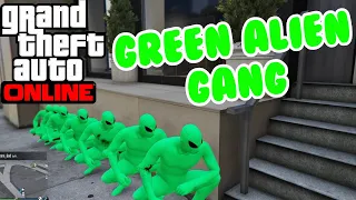 GTA5 Online Funny Moments - Green Alien Gang Attacks!