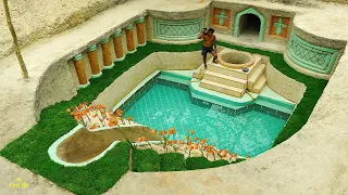 99 Days Built Underground Temple Tunnel and Water Slide Pool