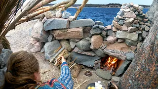 Storm Ruined my Beach Shelter! REBUILD: 3 Day Island Camping & Bushcraft