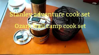 Stanley adventure Cook set, and water bottle, and Ozark trail cup and cook set.