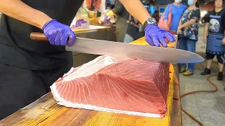 Luxurious sashimi giant bluefin tuna cutting -Taiwanese Street Food