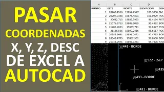 Llevar Coordenadas de Excel a AutoCAD X,Y,Z,D o Este, Norte, Elevación, Descripción- Importar puntos