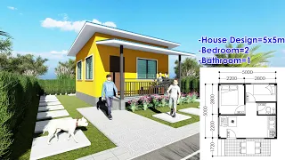 2 Bedroom With Veranda Small House Design Idea 5x5m