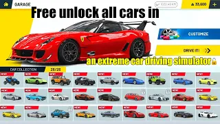 Free unlock all cars in an extreme car driving simulator