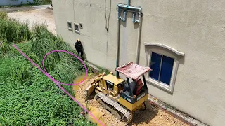 Wonderful New Project, Small Bulldozer Push Rocky Soil Near The Home