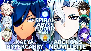 NEW SPIRAL ABYSS 4.1 - Kaeya Hypercarry & Neuvillette Archons | Abyss - Floor 12 (Genshin impact)