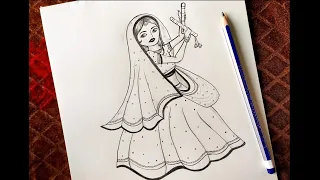 how to draw traditional girl with dandiya dance/ traditional girl sketch / navratri drawing