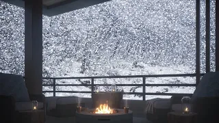 Balcony in quiet winter mountains | Birdsong | Fireplace