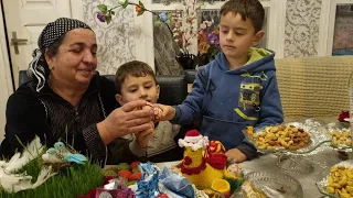 HAPPY NOVRUZ! GRANDMOTHER PAINTED EGGS AND PREPARED DESERT