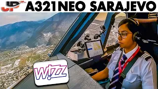 Wizz Air Airbus A321NEO Cockpit into Sarajevo - Challenging Airport