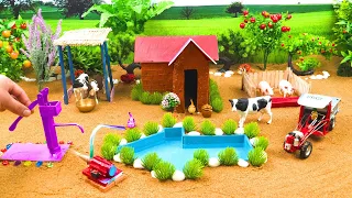 TOP DIY Farm with Cow house, house pig |arrow-shaped aquarium| mini pump|mini tractor carrying rocks