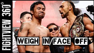 WEIGH IN: Pac vs Thurman FACE OFF! Purses: Manny $10m+, One Time $2.5m+, Plant $750k+, Lee $250k+!