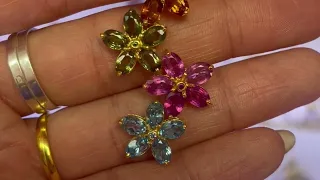 Gems market in Thailand, Chanthaburi. Yellow and green sapphires Gold and silver jewelry in Thailand