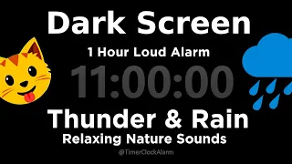11 Hour Timer + 1 Hour Alarm ⛈ Thunder and Rain ☂ Black Screen For Sleep