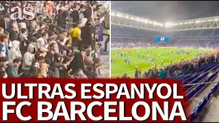 FIESTA FC BARCELONA y ULTRAS ESPANYOL saltando al ESTADIO: PERSECUCIÓN | AS