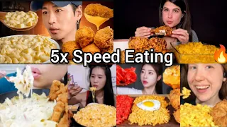 5x Speed Eating Sound |Chicken + mac n cheese Compilation|ASMR MUKBANG| Satisfying Eating sound😱